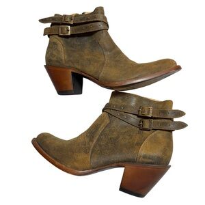 Shyanne Western Boho Leather Collins Strappy Studded Tan Ankle Booties